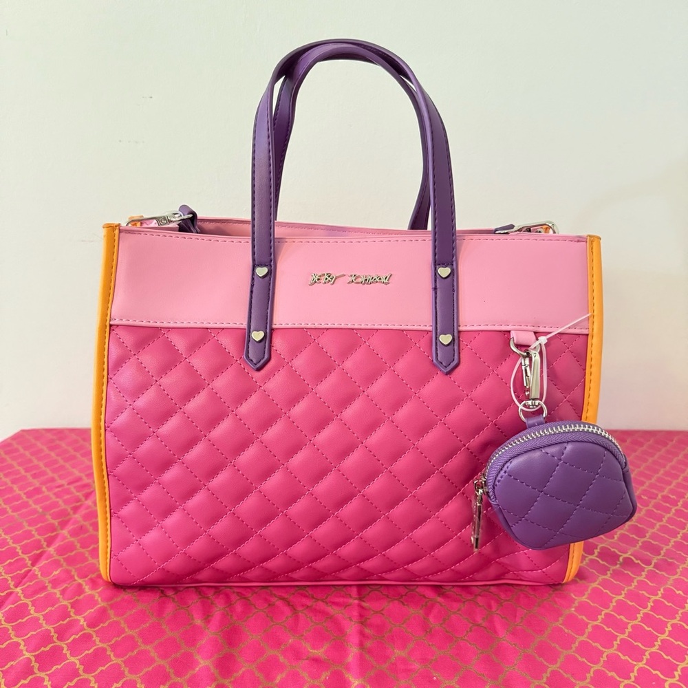 Betsey Johnson Pink and Purple Quilted Satchel (NWOT)